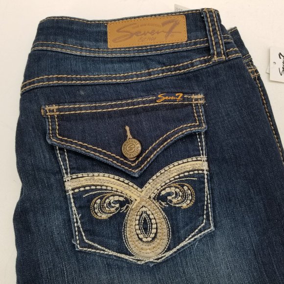 Seven 7 Womens Jeans Size 16 Bootcut Mid Rise Dark Wash Blue Denim Sz 16  34 x33 - Picture 2 of 5